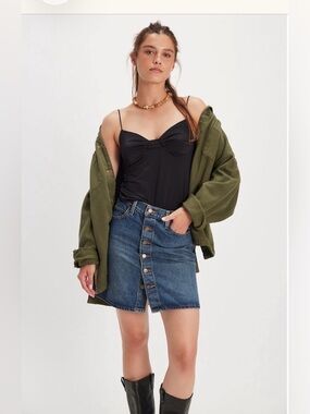 Levi's & Free People Retro Button-Front Denim Skirt in Blue
